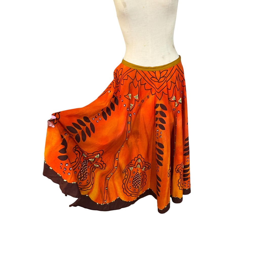 VTG Y2K Beaded Boho Print Circle Midi Skirt S Festival  Colorful Hippie Artsy